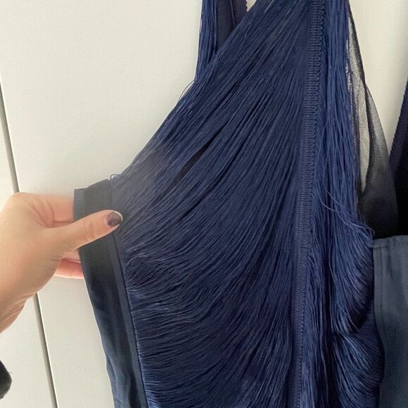 Cult Gaia Renata Silk Fringe Halter Gown Ink Navy Size Large - Picture 4 of 15